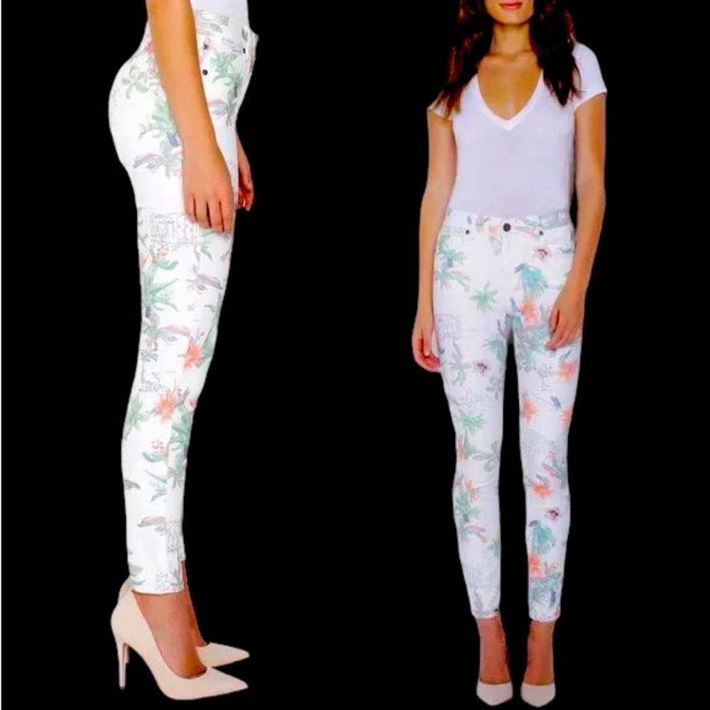 PARKER SMITH Ava White Tropical Tropics Print Skinny Jeans Size 29